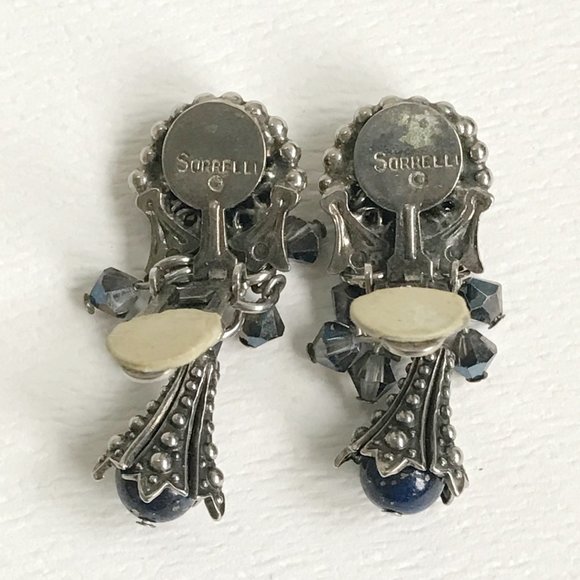 Vintage Sorrelli Silver Tone Blue AB Cha Cha Dangle Clip-On Earrings - Picture 5 of 5